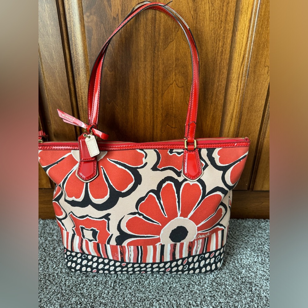 Coach Poppy Orange Flower Tote